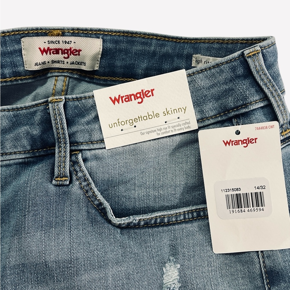 Wrangler High Rise Unforgettable Skinny Blue Jeans Womens Size 14/32 - Picture 11 of 13